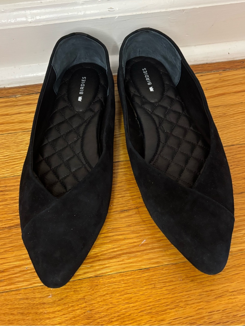 Birdies Black Pointed Suede-Look Flats
